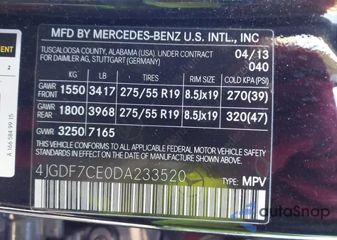 2013 Mercedes-Benz Gl 450 4Matic from USA, damaged, VIN 4JGDF7CE0DA233520